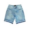 VibeStreet Lettering Denim Shorts Jeans for Mens Womens Hip Hop Vintage Blue Baggy Shorts Over The Knee Pants