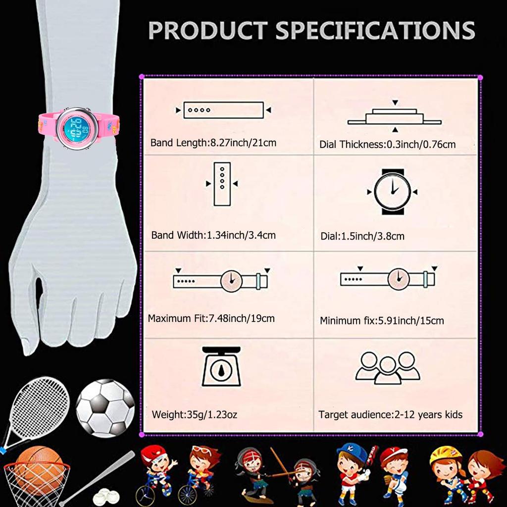 Toddler Boys Girls Kids Digital Children 3D Cute Cartoon 7 Colors Light Waterproof Sports Girls Boys Electronic Watch Years Old Watch, 5-15