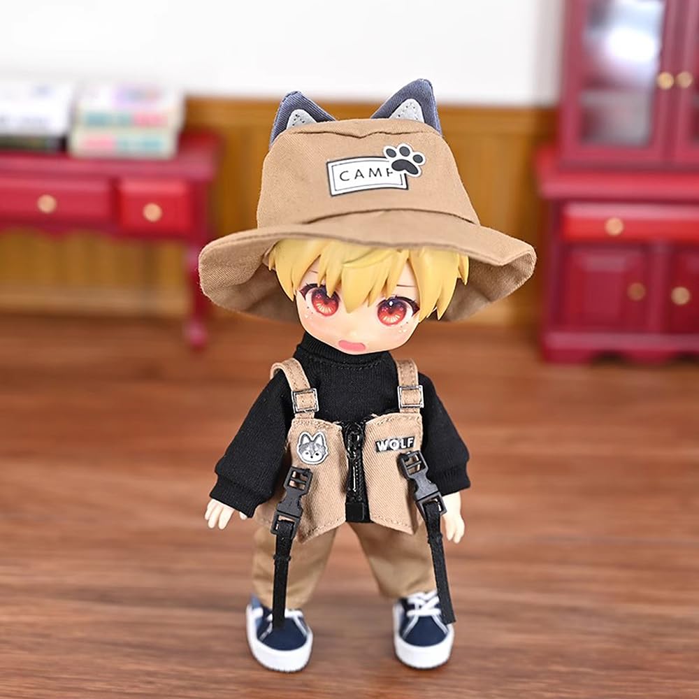 Obitsu 11 OB11 Size Costume Obitsu Doll 11cm Body Clothes Set Long Sleeves Fox Ears Bucket Hat Backpack 5 Pieces Ears/Wolf (Wolf)