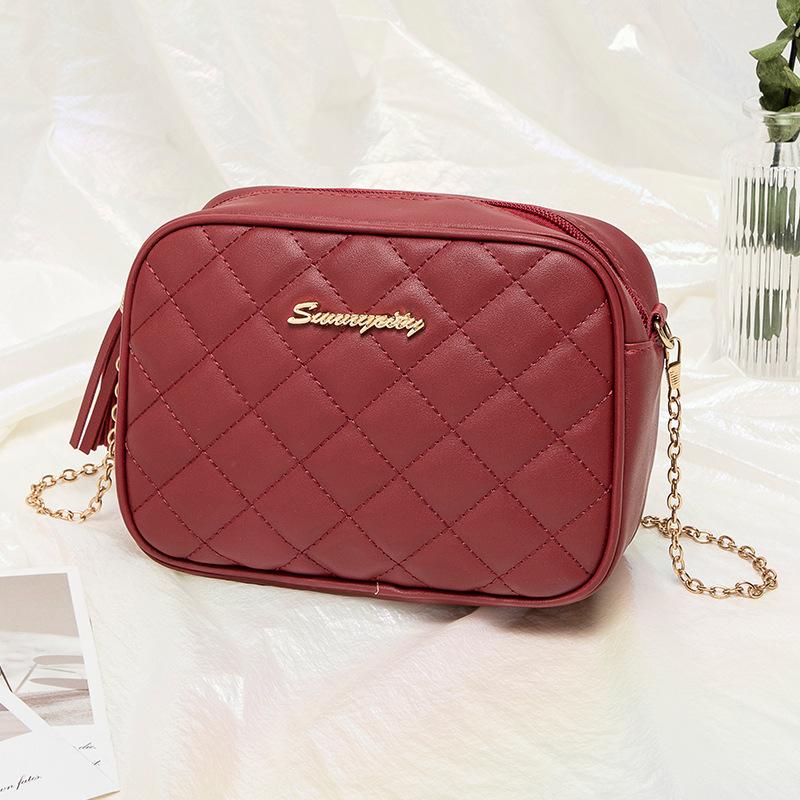 Klassische Stickgarn-Tasche, neue Rhombus-Kameratasche, günstige Fransen-Kettentasche, Umhängetasche.