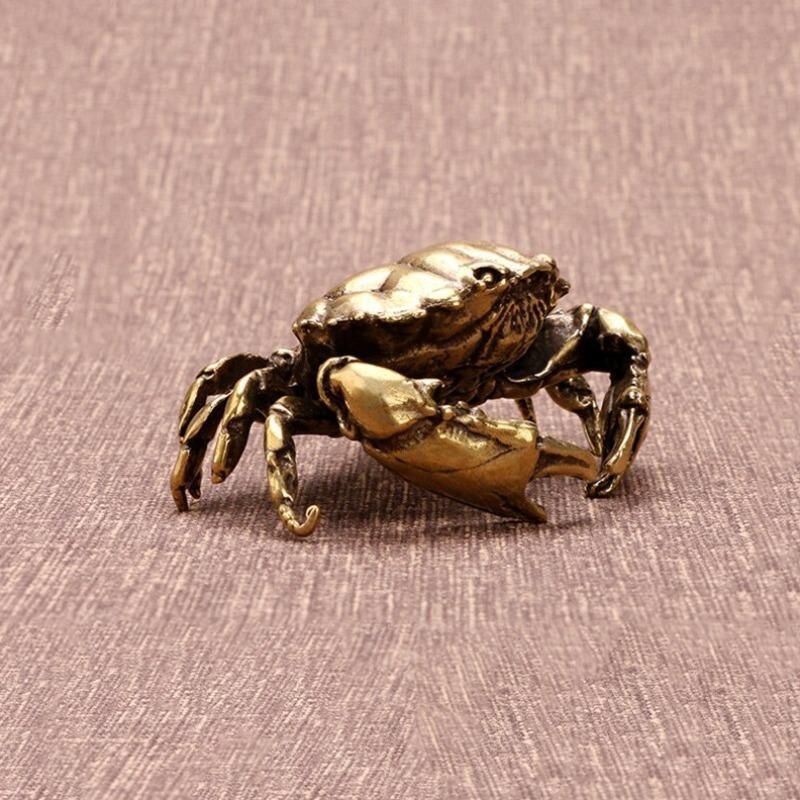 Vintage Brass Crab Statue Home Furnishing Ornaments Antique Copper Animal Miniature Figurines Desktop Toy Decoration Accessories