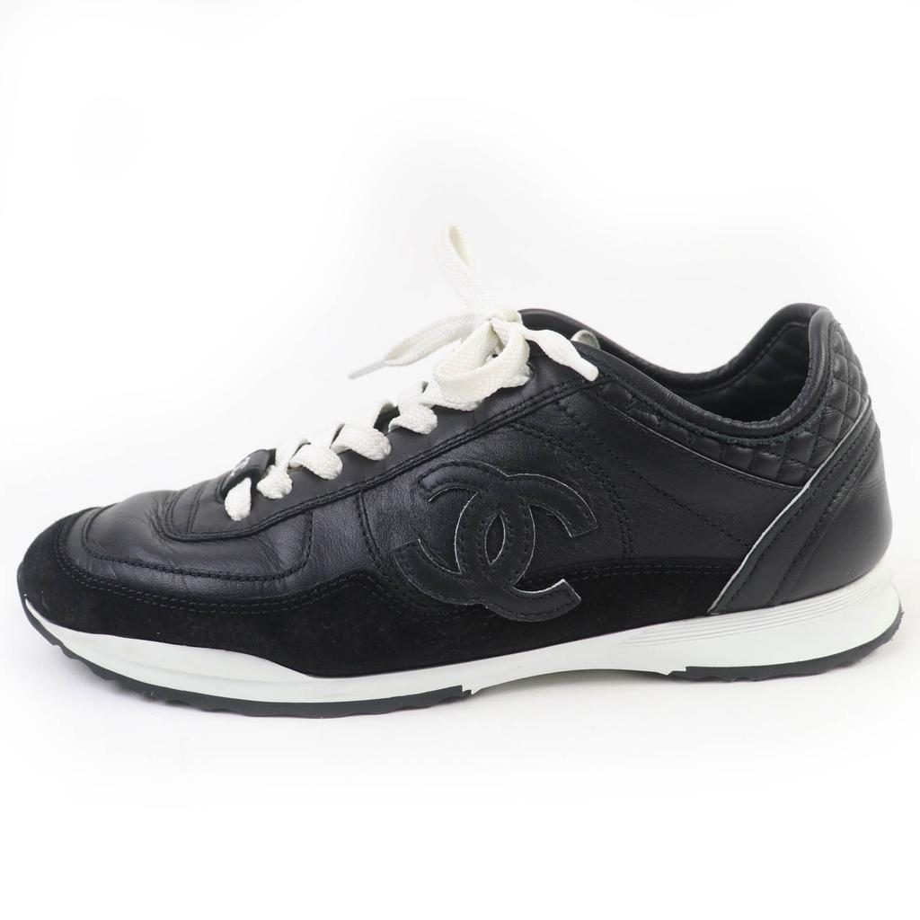 Sehr Gut CHANEL Low-Cut-Sneaker COCO Mark Schnürschuhe Leder schwarzes Leder Damen 35 G46372 Gebraucht