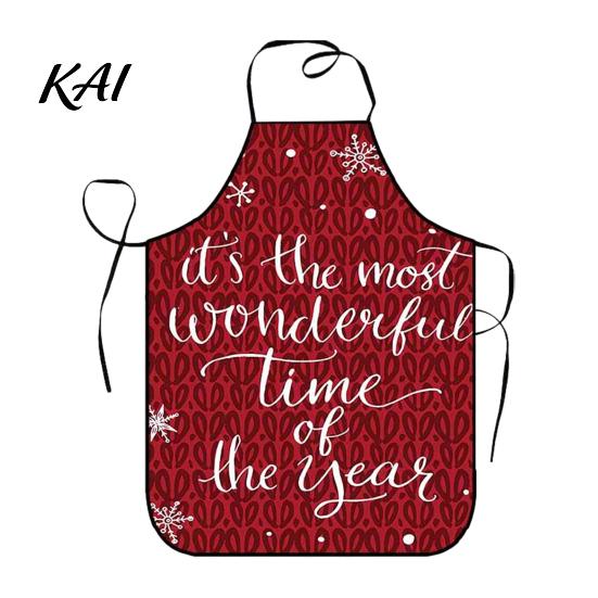 Holiday Housework Bib Christmas Apron with Santa Gingerbread Prints, Waterproof Oil Resistant Cooking Apron, Adjustable Tie for Kitchen Baking