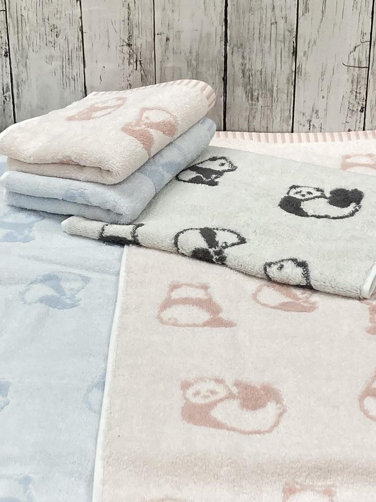 Imabari Towel Face Panda Set of 2 Made In Cotton Towel, Pattern, 2, Blue, Pieces, Approx. 34x80cm, Japan, Skin-friendly, Absorbent, Fluffy,