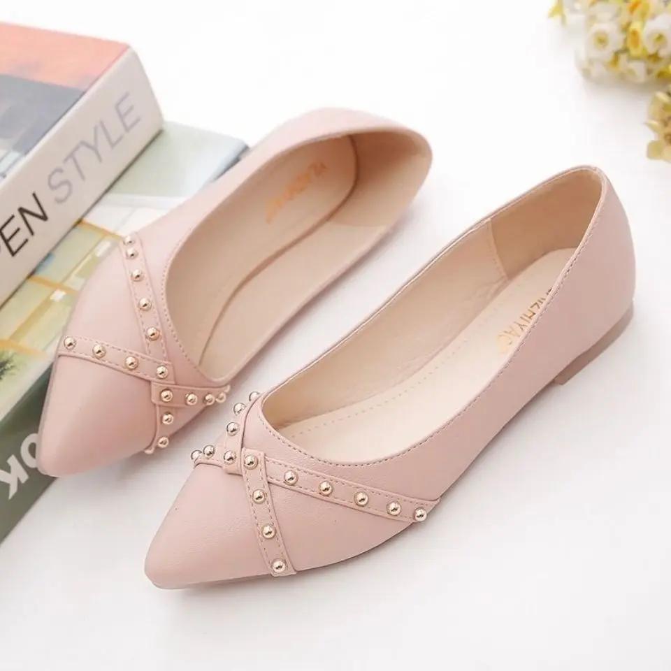 Fashion Women's Flat Shoes Office Leather Casual Ladies Footwear Pointed Toe Elegant and Fashionable on Offer Slip 2025 Summer Wholesale
