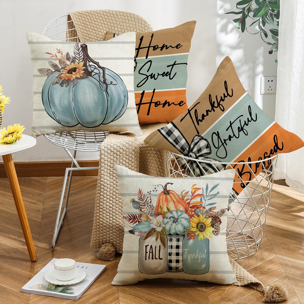 New Autumn and Winter Thanksgiving Pumpkin Color Block Letter Digital Print Decorative Pillow Cover Office Rest Pillow