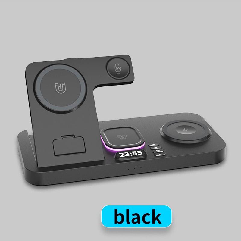 

Подарок на день рождения, будильник, 6 в 1, беспроводная зарядная станция для iPhone, Airpods, IWatch, RGB-ночник, быстрая зарядка, кронштейн