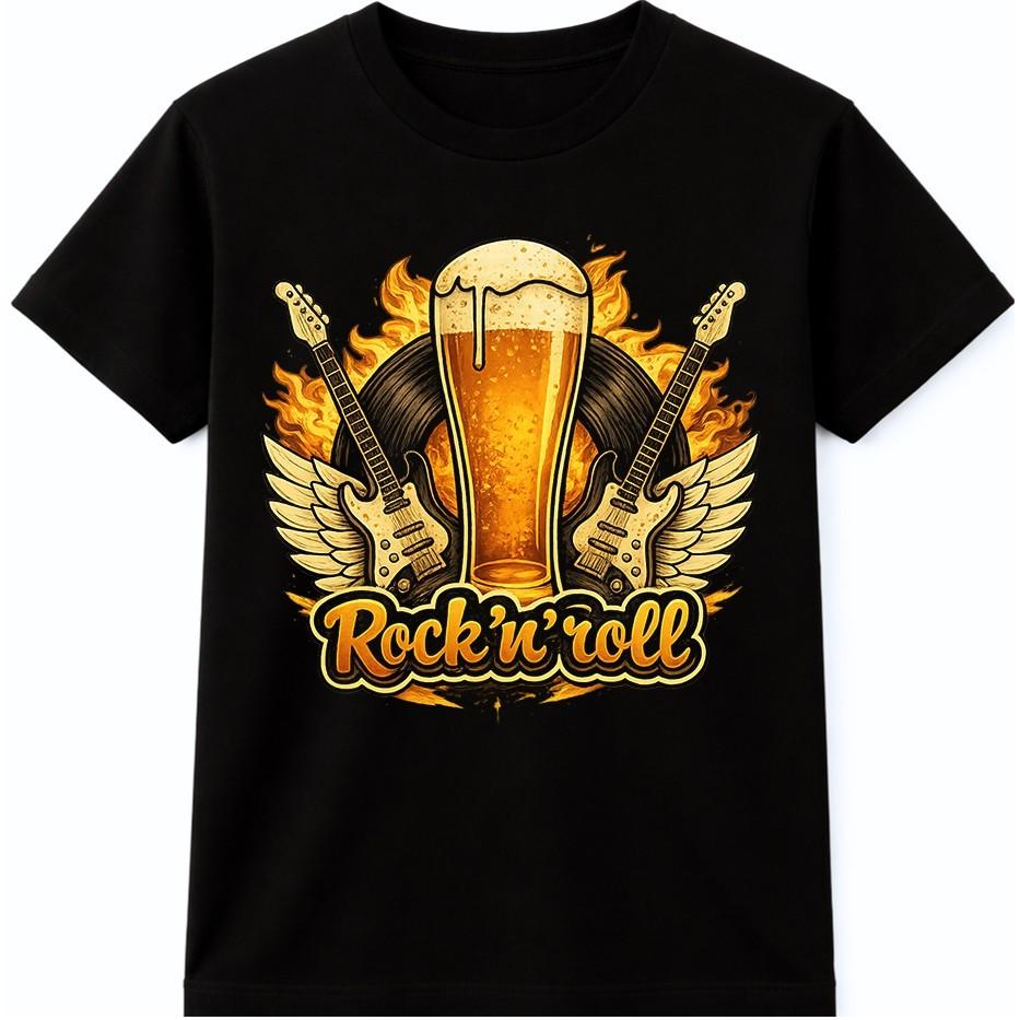 Футболка Rock N Roll Пиво Гитара Крылья Винтажная Музыкальная Графика Ретро Бар Паб Футболка XXL