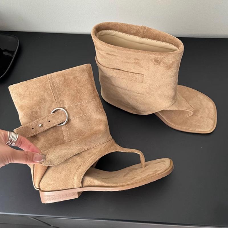 Suede Fashion Summer Boots Women Open Toe Street Style Ladies Sandals Footwear Belt Buckle Flip Flops Female
