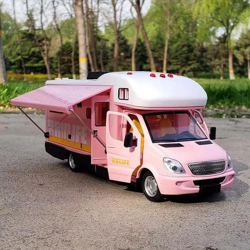 1:32 Luxury RV Recreational Vehicle Car Model Toy Diecast Metal Camper Van Motorhome Touring Car Model Sound and Light Kids Gift
