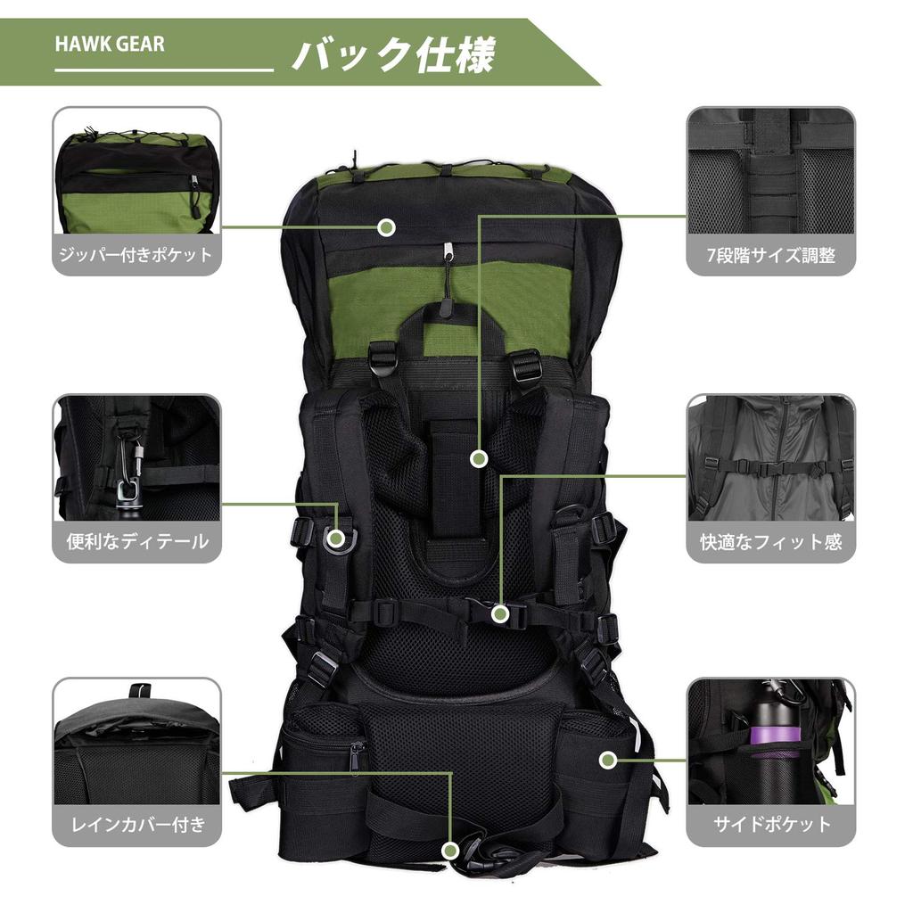 Mochila HAWK GEAR 55L Impermeable con Funda para Lluvia para Viajes y Preparación ante Desastres [Mundo Online] Larga Duración (Azul oscuro)