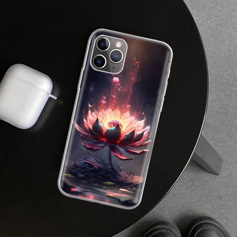Buddhist Fire Lotus Phone Case Cover for iPhone 11 12 13 Mini 14 15 Plus 16 Pro Max 17 Air 7 8 + SE Art Customized Fundas 11 12