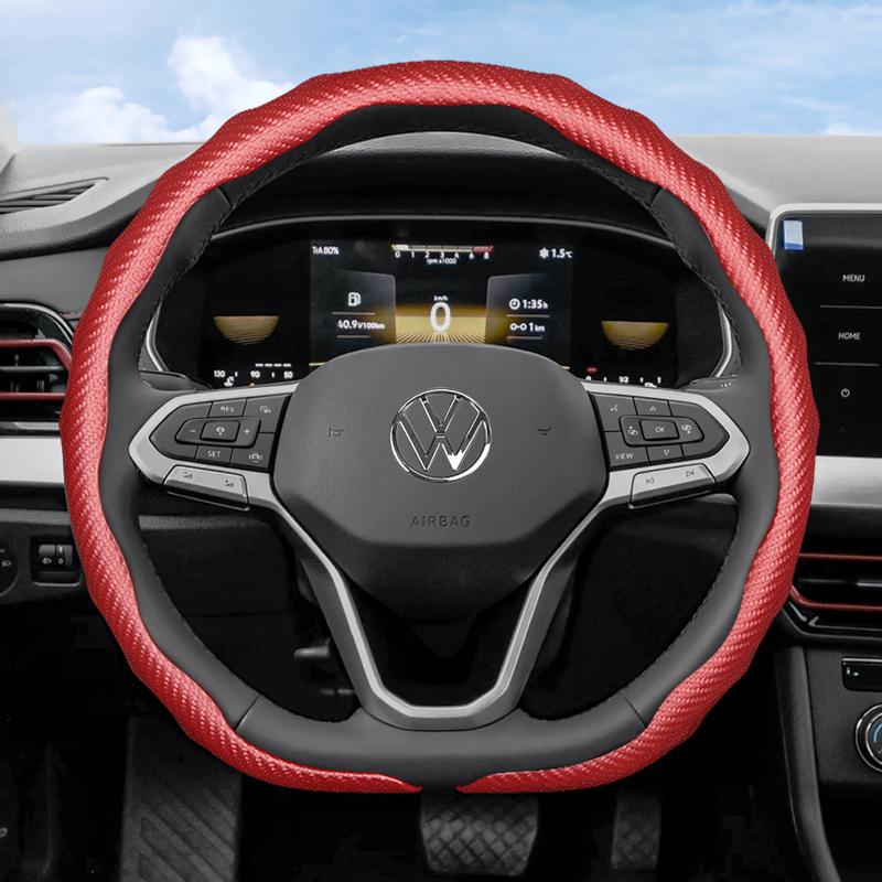 Suitable for Volkswagen Carbon Fiber Texture Steering Wheel Cover Snap-On Wave-Shaped Protective Shell Golf Passat Polo Jetta Tiguan T-Roc Atlas