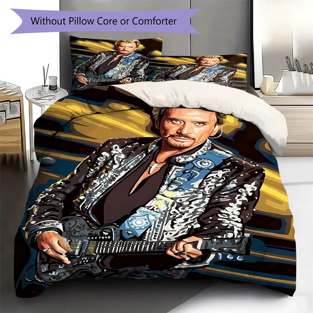 Johnny Hallyday Pattern Bedding,Quilt Set Quilt Cover Pillowcase Home Birthday Gift (1 * duvet cover + 2 * pillowcase, without core)