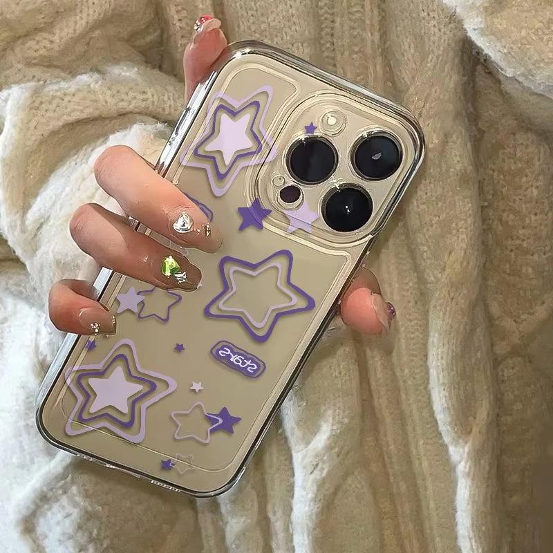 English Purple Star Transparent Phone Case For iPhone 17 16 Pro Max 15 14 13 Mini 12 11 X XR XS 17 Air 16E 15 Plus Soft Cover