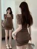 American Sexy Spice Girl Style Big Dress, Korean Version of Pure Desire Temperament, Waist Exposed Collarbone Thin Hip Skirt