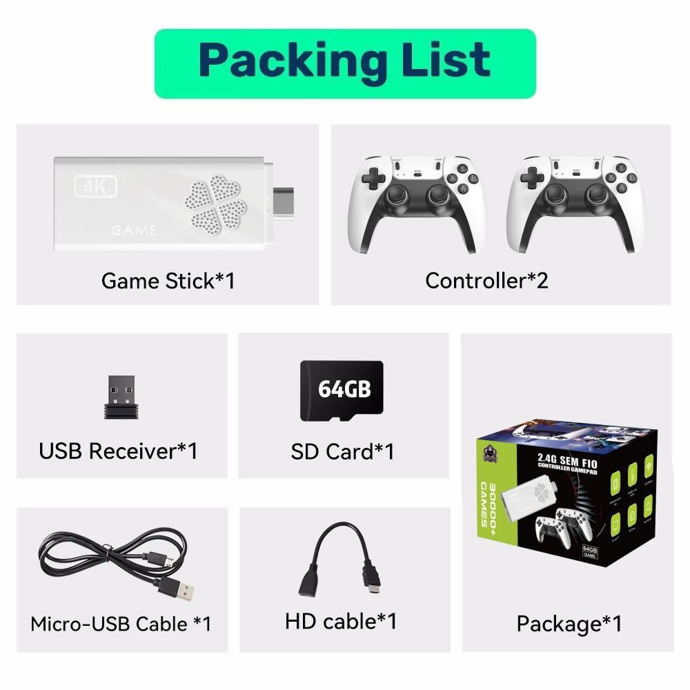 M8II Pro Wireless Retro Game Console with Built-in 30000 Classic Games, 4K HDMI TV Output, Equipped with Dual 2.4G Wireless Controller, 64G Game Stick