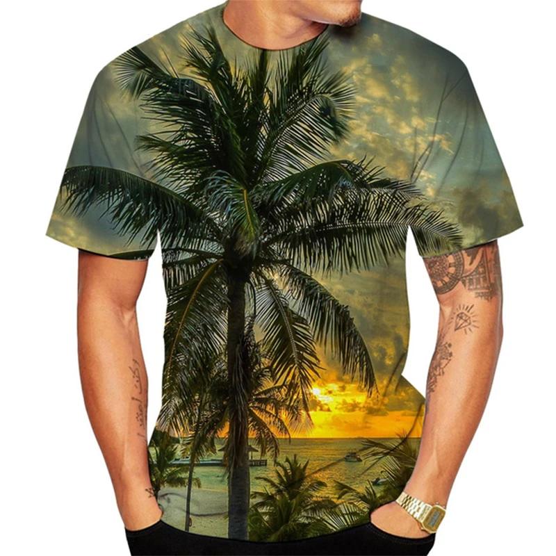 New Summer Essential Men's And Children's Shirt Palm Beach Seaview 3d Print T-shirt Casual Fashion Seaside Style Thin Top