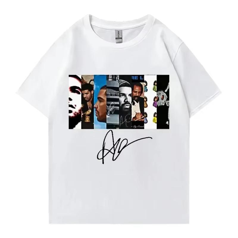 Mens Drake retro rapper character print pure cotton shortsleeved Tshirt hiphop casual wear top Springsummer new Fashion