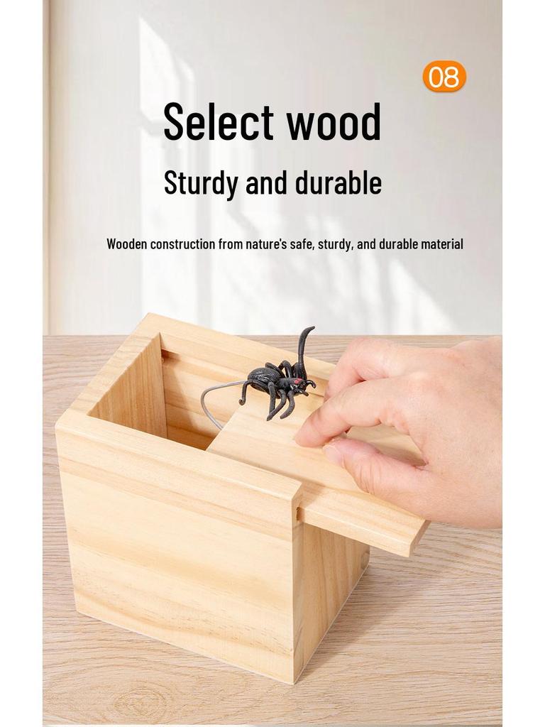 Jump Scare Wooden Prank Box - Spider Toy Horror Box Gag for TikTok