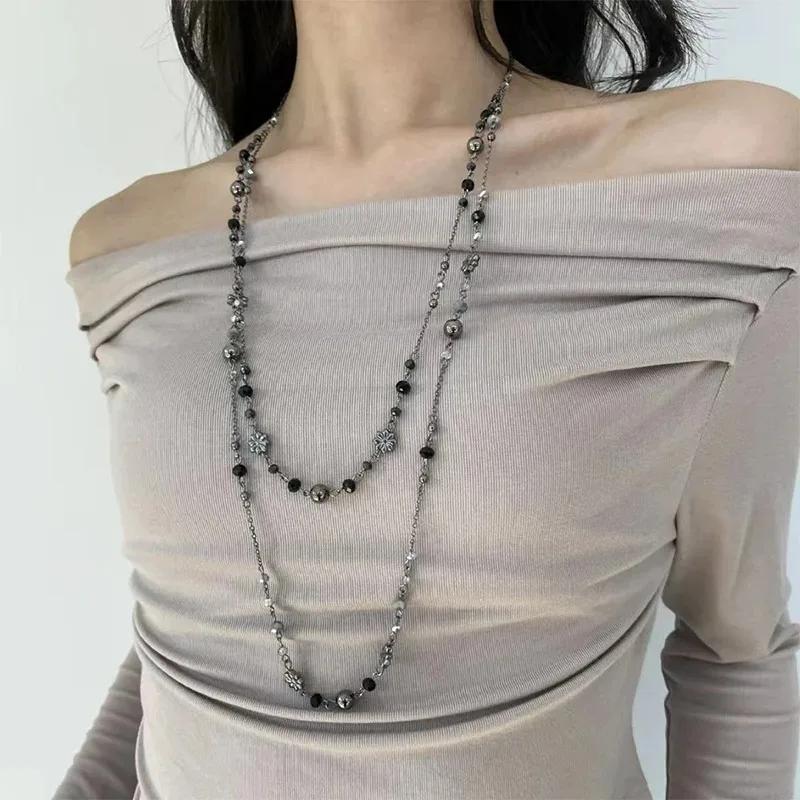 Long Vintage Pearl Pendant Necklace for Women Elegant Beaded Long Tassel Sweater Collar Chain Temperament Fashion Jewelry