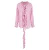 French Atmosphere Streamer Ruffle Edge Chiffon Shirt Women's 1116 Spring Niche Design Sense Thin Long-sleeved Top