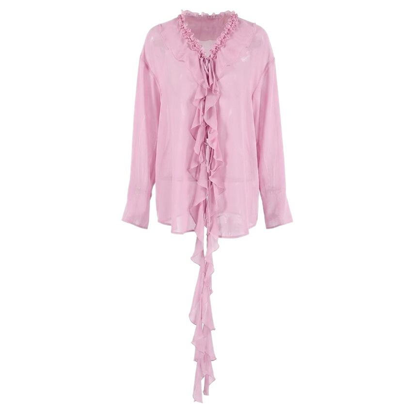 French Atmosphere Streamer Ruffle Edge Chiffon Shirt Women's 1116 Spring Niche Design Sense Thin Long-sleeved Top