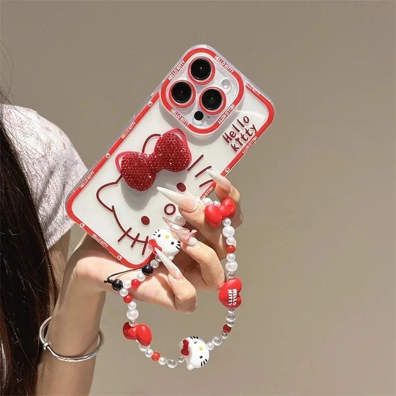 3D Bowknot Hello Kitty Chain Phone Case For Samsung Galaxy A56 A55 A16 A17 A06 A35 A54 A53 A13 A32 A07 A14 A34 A26 A23 A52 cover