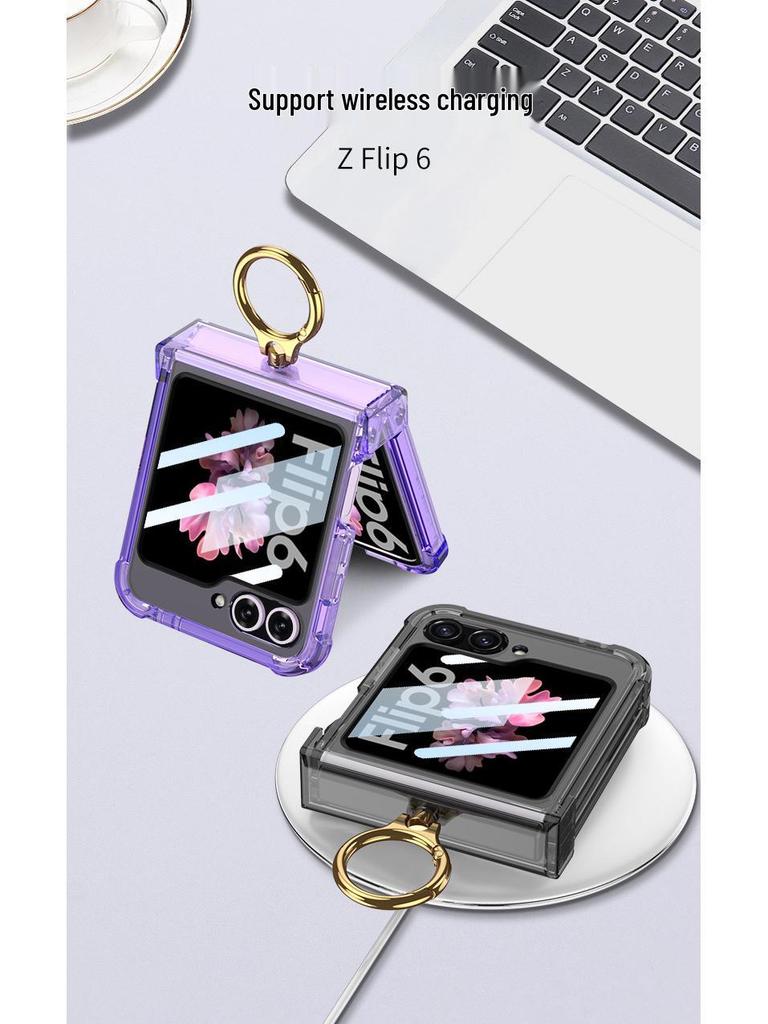 Samsung Galaxy Z Flip 6 Case: Airbag Shaft, All-Inclusive Shell, Transparent Film, Ring Holder