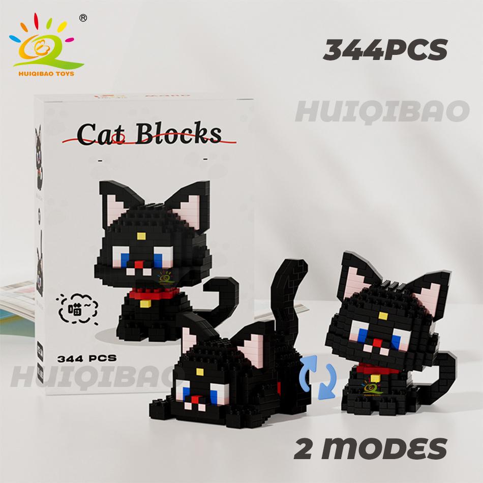 HUIQIBAO Cute Cat Micro Model Building Block Kids Mini Pets City Cartoon Animal Diamond Bricks Educational Toys Children Gift
