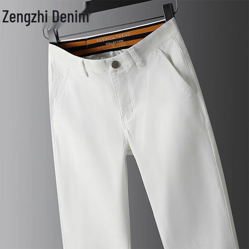

Zengzhi Мужские кремово-белые повседневные брюки свободного кроя с прямыми штанинами 28