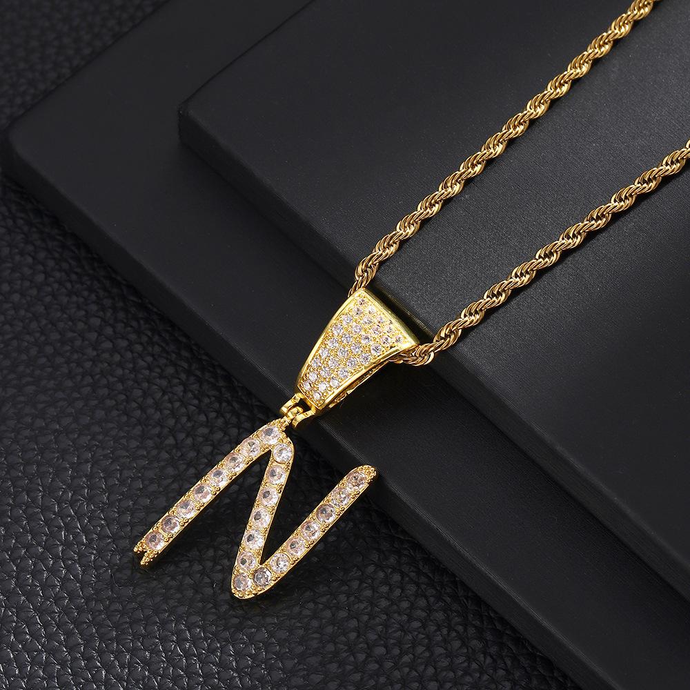 26 English Women'S Letter Pendants Necklace Twist Chain Zircon Letter Pendants Jewelry