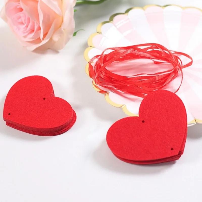 DIY Pre-Assembled Red Heart Felt Garland - Hanging Decoration for Valentine's Day, Birthday Party Supplies