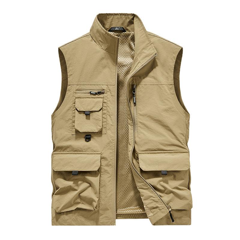 

Жилет мужской Four Seasons, тонкий, без рукавов, с воротником-стойкой, с несколькими карманами, быстросохнущий, большой размер 5XL хаки