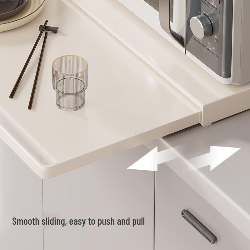Compact Kitchen Microwave & Oven Storage Rack with Pull-out Shelf for Rice Cooker & Coffee Machine.