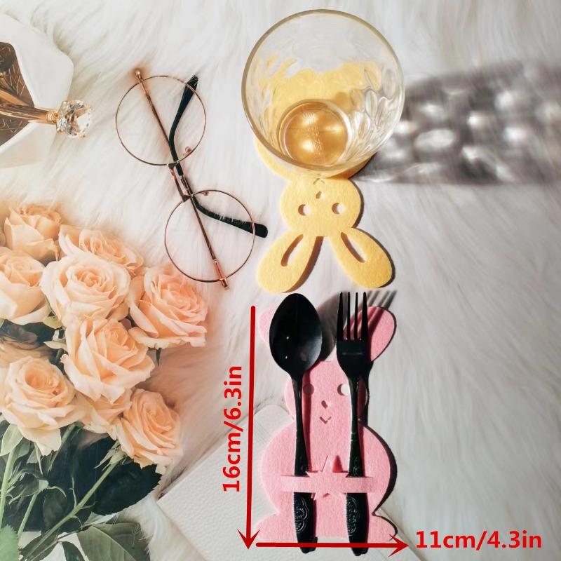 12pcs Rabbit Shaped Cutlery Set Felt Egg Table Decoration Easter Knife and Fork Bag Cutlery Bag Easter Decoration
