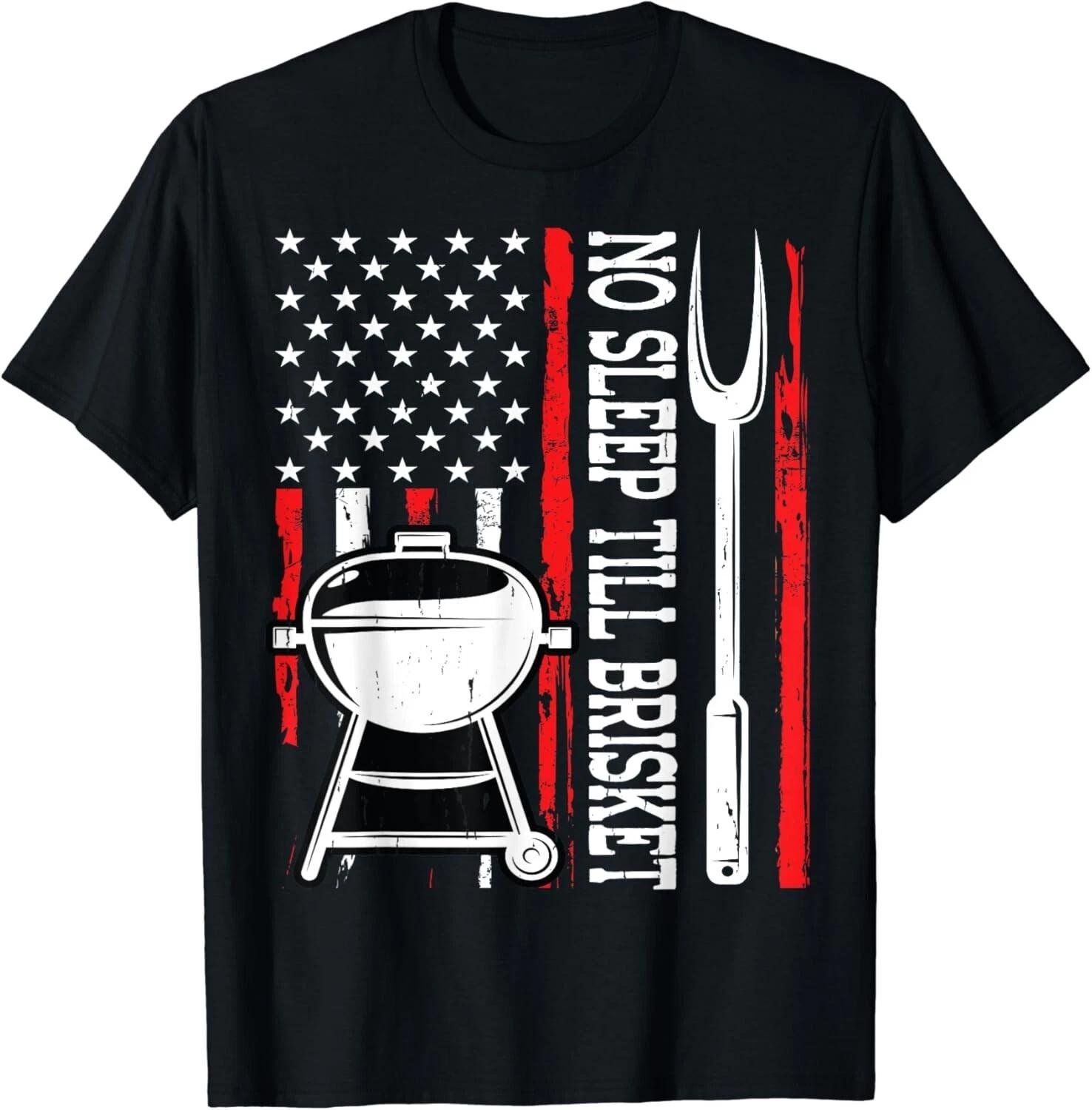 No Sleep Till Brisket Funny BBQ Lover Master Chef USA Flag Gift Unisex T-Shirt S