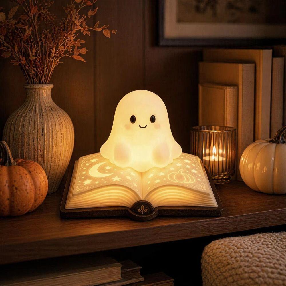 Warm Glow Resin Night Light Compact Design Desktop Ornament Ghost Night Light Holiday Gifting