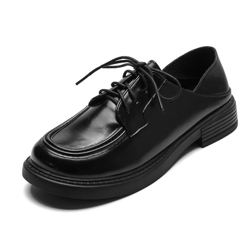 

Туфли на плоской подошве из натуральной кожи Yuexinwang для женщин Huizhou, виноградные, такие же, на шнуровке спереди, осенне-зимние, новые черные кожаные туфли 34 чёрный