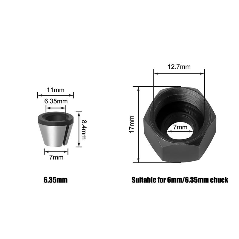 1 Set Parti per Fresatrice Elettrica 6Mm 6.35Mm 8Mm Mandrino a Pinza Macchina per Incisione Rifilatura Con Dado Adattatore per Punte da Router