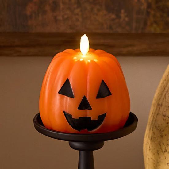 Halloween Flameless Candle Stacked Jack-O'-Lantern LED Candle Light-up Pumpkin Ghost Candle Lamp for Mantel Shelf Dining Table