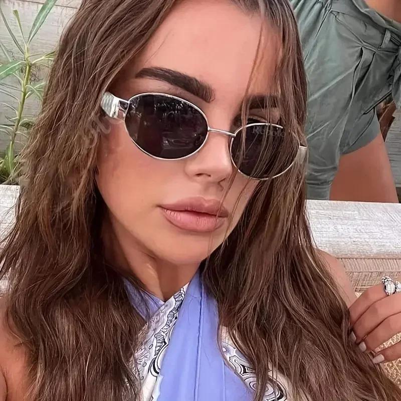 Trendy Oval Sunglasses for Women Luxury  Designer Metal Frame Sun Glasses Ladies Classic Vintage Round Shades Unisex