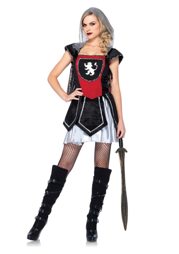 LEG AVENUE Royal Knightess Cape Hooded Dress Sizes Costume, Black/Burgundy, Women's, S-M