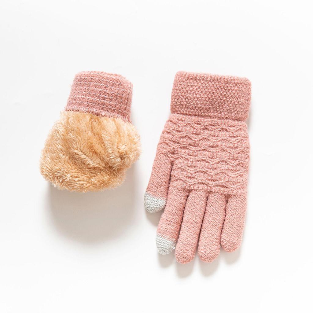 Women's Winter Velvet-Lined Touchscreen Knit Gloves - Cute, Thick, Korean Style, Cold-Proof