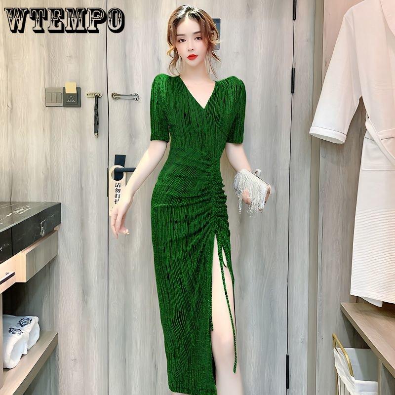 WTEMPO Dámské večerní šaty Sexy V-výstřih Šaty na svatební hostinu Šaty se stahováním v pase Šaty na ramínka Vykrojené party šaty