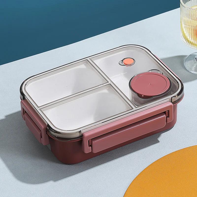 Bærbar Bento-lunsjboks i plast med saus og servise for voksne. Mikrobølgeovn Lekkasikker matoppbevaringsbeholdere