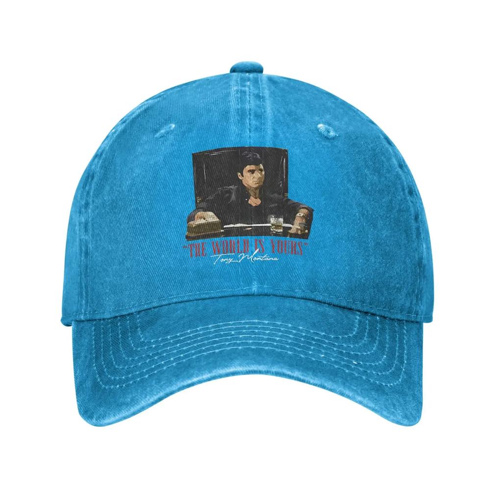 Scarface Tony Montana The World is Yours Unisex Baseball Cap Distressed Denim Hat Vintage Outdoor Summer Unstructured Sun Cap