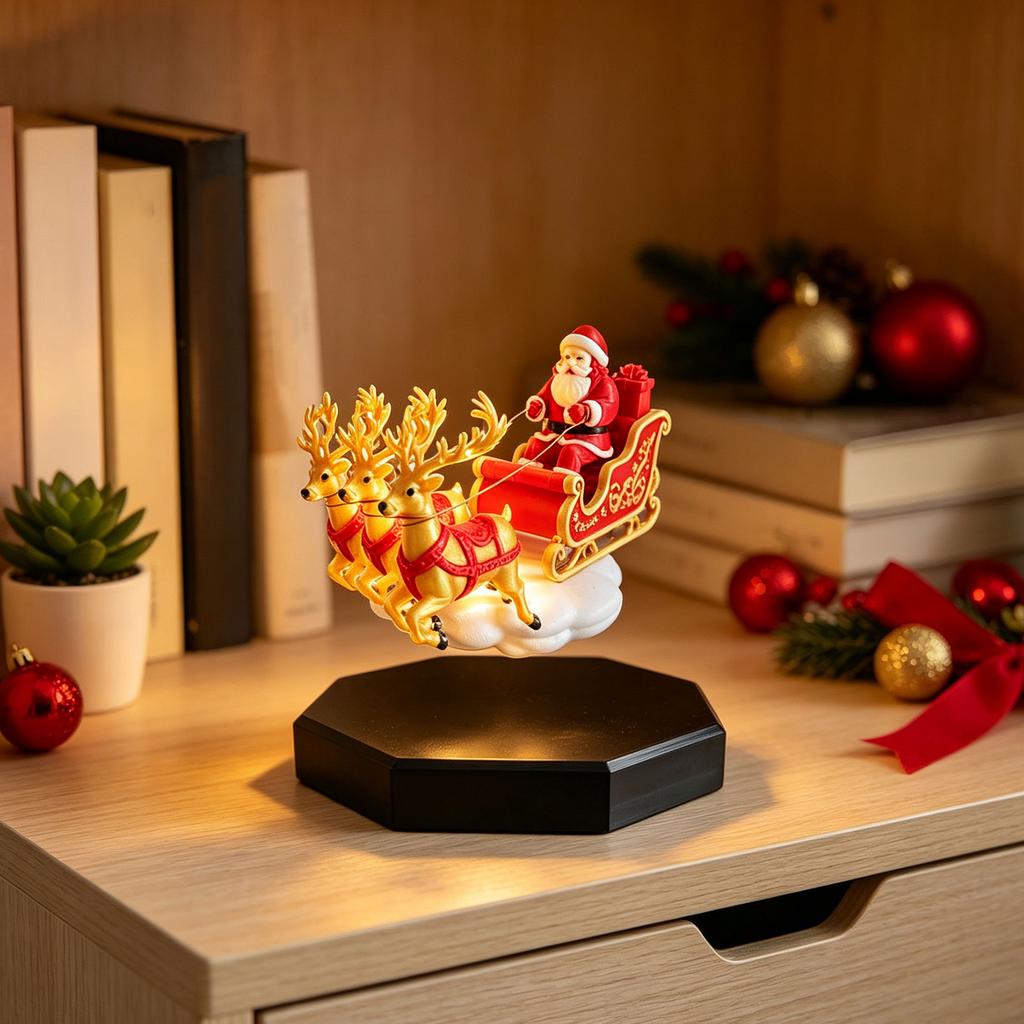 Innovative saisonale Heimdekoration Schwebender Weihnachtsmannschlitten, Fliegender Schlitten Magnetische Levitation Weihnachtsdekorationen, Festliches Schreibtisch-Klaus Tischplatten-Ornament