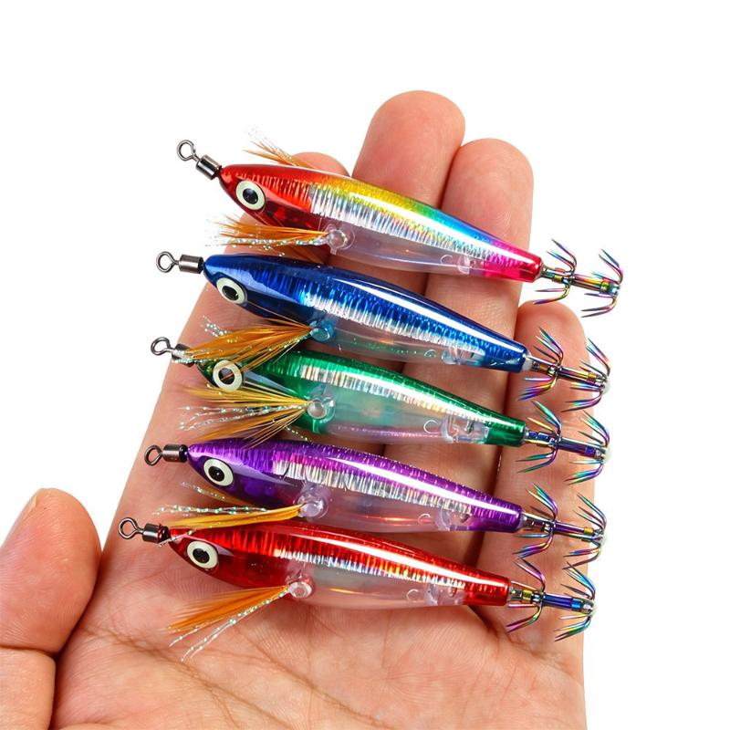 1Pcs Horizontal Octopus Cuttlefish Wood Shrimp Hard Bait Artificial Wobbler With 3D Glow Eyes Squid Jig Fishing Lure