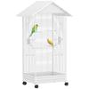 Bird Cage On Stand Indoor Aviary On Casters 2 Feeders 8 Perches 79 X 65 X 155 Cm White Steel Wire